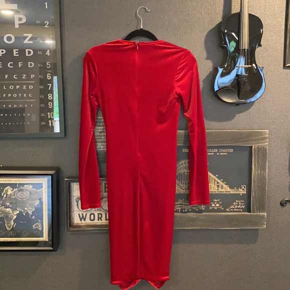 Red Velvet Plunge V neck Dress- Sexy & Classy - Picture 4 of 4